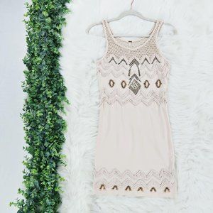 Free People Rare Mesh Cream Gold Beaded Dress S